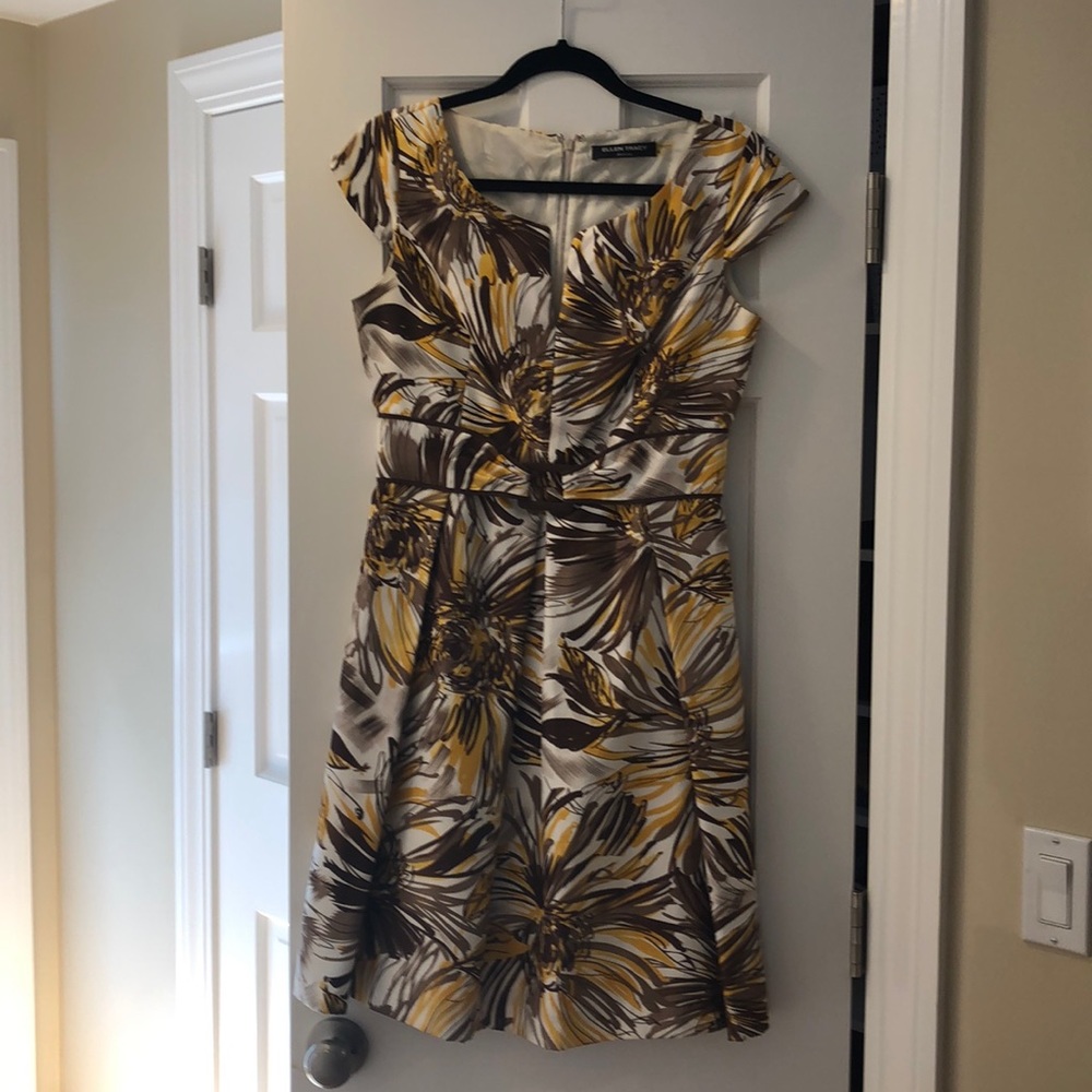 Ellen Tracy yellow and brown patterned dress
